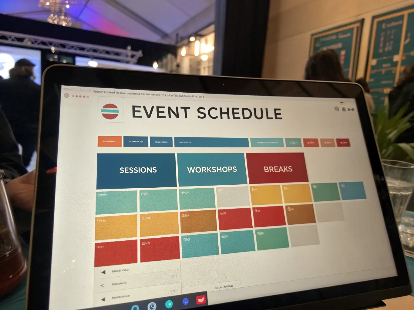 A calendar graphic highlighting important conference dates, with icons representing different types of sessions (e.g., workshops, panel discussions, networking events).
